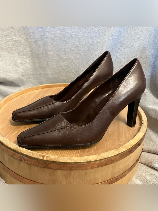 Connie Shoes - Connie Brown Leather Pointy Toe Heels Streep 2 Size